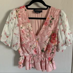 Hermana & Nandita Romantic Flower Print Puff Sleeve Top size XS